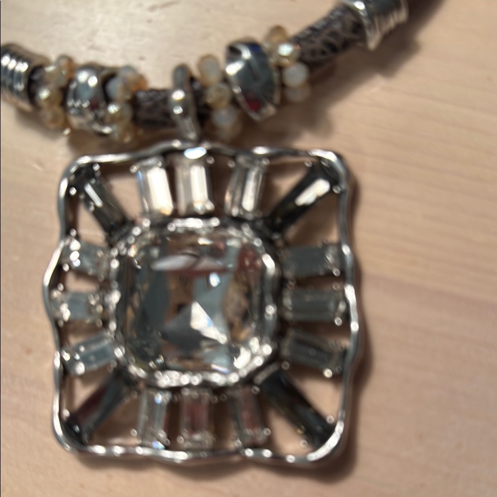 Silver Sparkling Pendent Statement Necklace With … - image 3